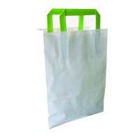 Sac cabas papier blanc recyclé anses vertes 200x100mm H280mm