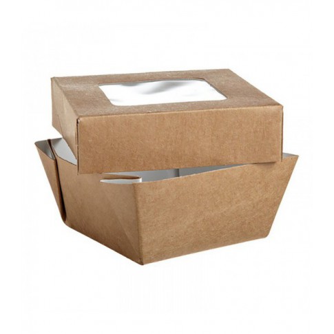 Brown square "Kray" cardboard box with window lid  85x85mm H40mm 200ml