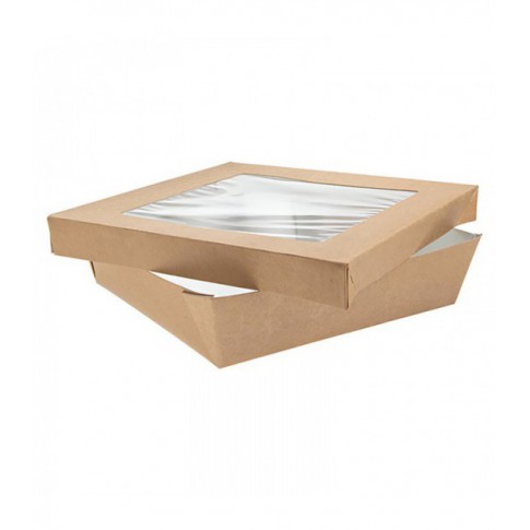 Brown square "Kray" cardboard box with window lid  205x205mm H50mm 1 550ml