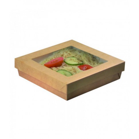 Brown square "Kray" cardboard box with window lid  205x205mm H50mm 1 550ml