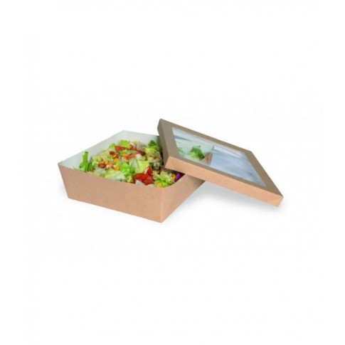 Brown square "Kray" cardboard box with window lid  205x205mm H50mm 1 550ml