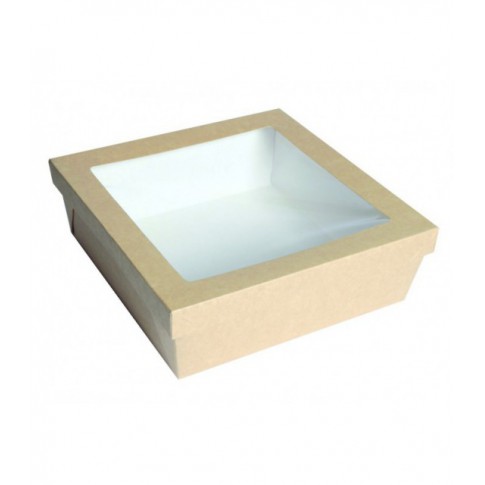 Brown square "Kray" cardboard box with window lid  245x245mm H80mm 4 200ml