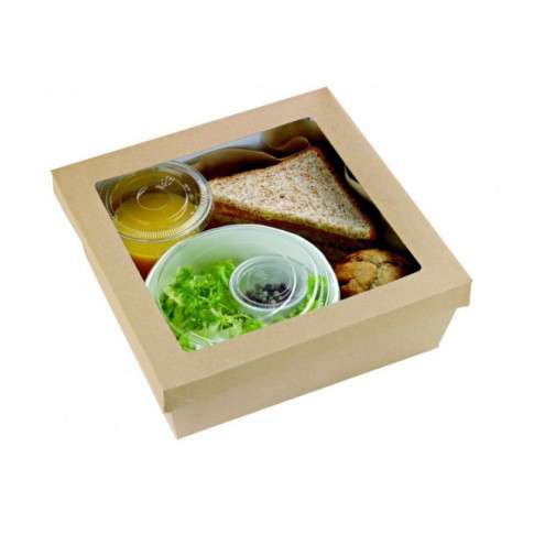 Brown square "Kray" cardboard box with window lid  245x245mm H80mm 4 200ml