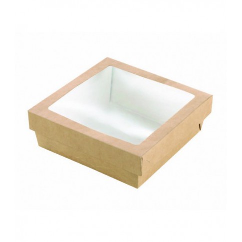 Brown square "Kray" cardboard box with window lid  155x155mm H50mm 900ml