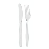 "Majesty" transparent PS plastic cutlery kit 3/1: knife fork napkin, transparent wrap 192x45mm