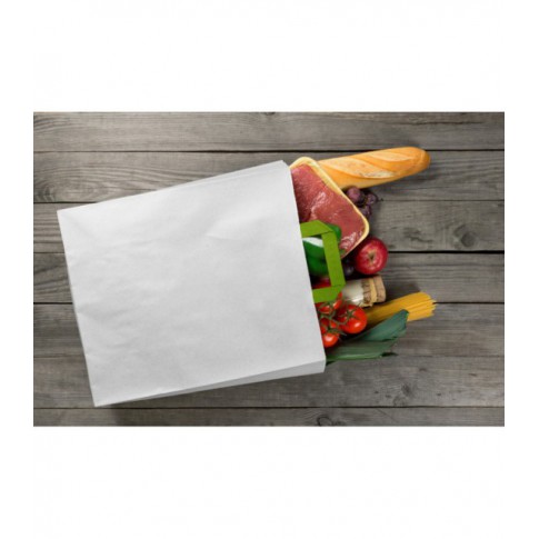 White recycled paper carrier bag with green handles  260x170mm H280mm