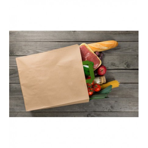 Kraft/brown recycled paper carrier bag with green handles 260x170mm H280mm