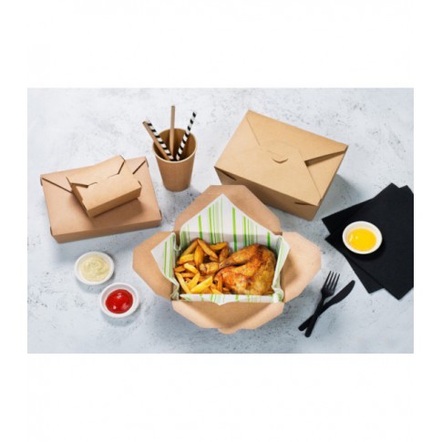 Boîte repas carton kraft laminé 2 300ml 215x160mm H90mm