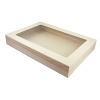 Rectangular wooden box with window lid 380x275mm H55mm