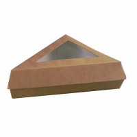 Boite pâtissière triangulaire carton brun avec couvercle à fenêtre PLA  175x140mm H50mm