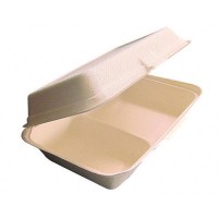 Sugarcane fibre clamshell meal box with 2 compartments  243x160mm H73mm 1000ml