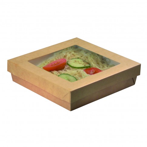 Brown square "Kray" cardboard box with window lid 1 300ml 205x205mm H50mm