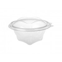 Round transparent PET salad bowl with hinged lid  H78mm 370ml