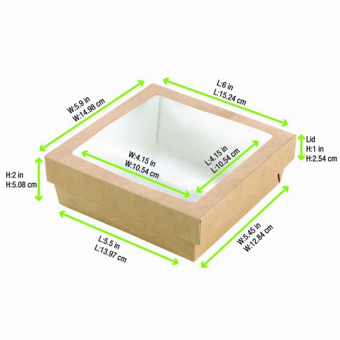 Brown square "Kray" cardboard box with window lid  155x155mm H50mm 900ml