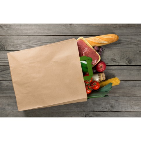 Kraft brown recycled paper carrier bag with green handles 200x100mm H280mm