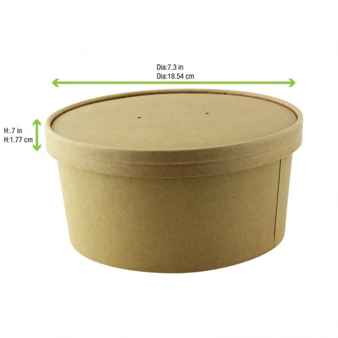 Kraft brown cardboard lid for hot and cold foods  H16mm