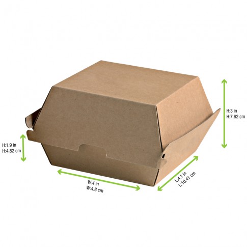 Boîte burger carton kraft brun microcannelé. A utiliser avec nos feuilles papier 145x130mm H78mm