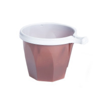 Brown/white PS plastic coffee cup with handle  H60mm 170ml