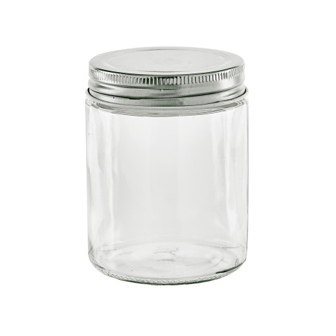 Round glass jar with metal lid