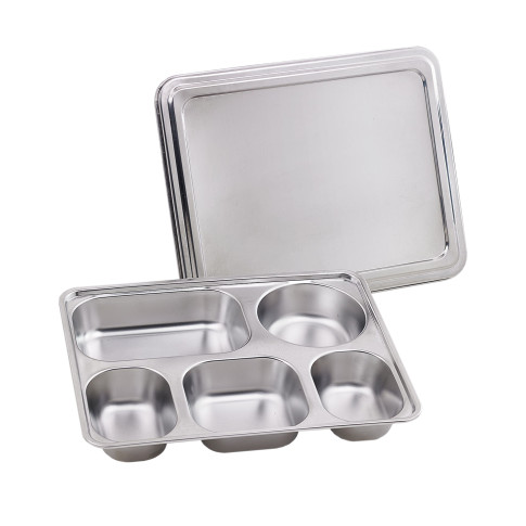 Noxtray Plateau Repas Inox 5 Compartiments Avec Couv Pp 280X220Mm X10Pcs