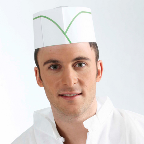 White paper flat cap with green stripe